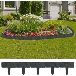 Plastic Garden / Lawn Fence Stone Look 41 Pcs 10 M VidaXL -Indoor Flower Pot 1020187 2