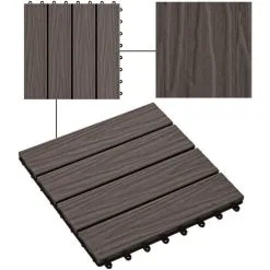 11 Pcs Decking Tiles Deep Embossed WPC 30x30 Cm 1 Sqm Dark Brown VidaXL -Indoor Flower Pot 11133370 4