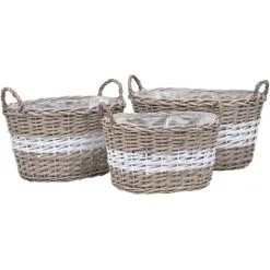 Raised Bed 3 Pcs Wicker With PE Lining VidaXL -Indoor Flower Pot 11274893 2