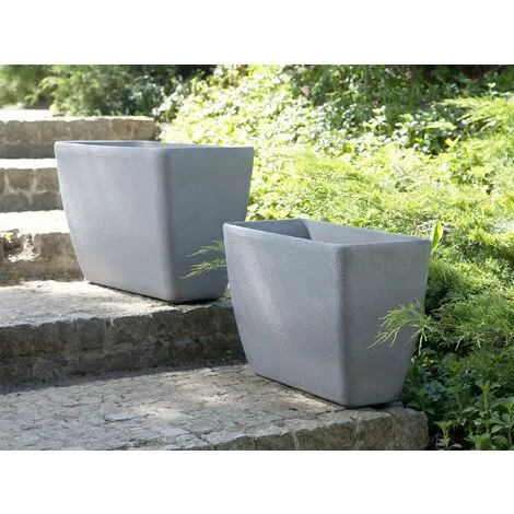 Beliani Plant Pot Rectangular Stone Fiberglass Natural Garden Grey 60 X 27 X 41 Cm Baris 4 Beliani Plant Pot Rectangular Stone Fiberglass Natural Garden Grey 60 X 27 X 41 Cm Baris - Image 2