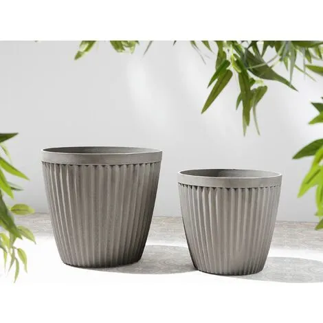 Beliani Modern Plant Pot Stone Mixture Round Indoor Outdoor 44x44 Cm Taupe Poka 4 Beliani Modern Plant Pot Stone Mixture Round Indoor Outdoor 44x44 Cm Taupe Poka - Image 2
