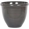 Beliani Modern Round Garden Flower Pot Planter High Gloss Stone 40 X 34 Cm Brown Tesalia -Indoor Flower Pot 13586691 1