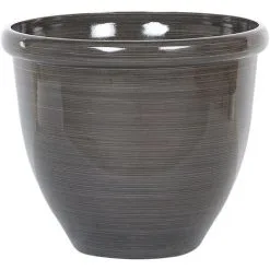 Beliani Modern Round Garden Flower Pot Planter High Gloss Stone 40 X 34 Cm Brown Tesalia