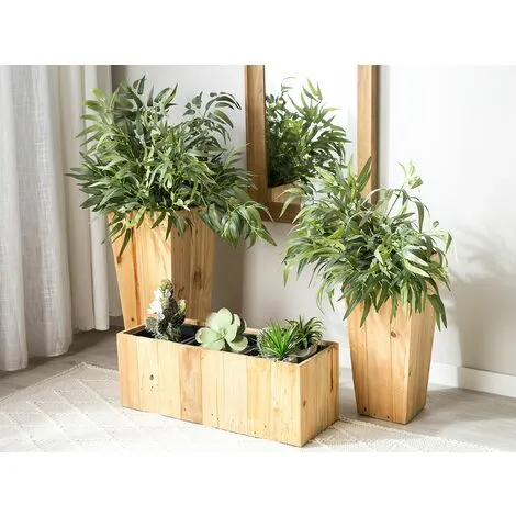 Beliani Planter Light Wood Natural Pine Plastic Insert 24 X 24 Cm Larisa 4 Beliani Planter Light Wood Natural Pine Plastic Insert 24 X 24 Cm Larisa - Image 2