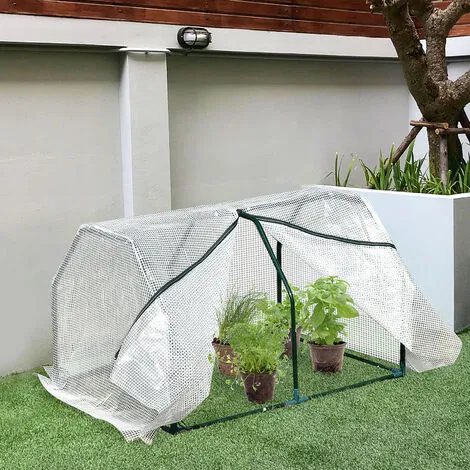Outsunny Mini Greenhouse Grow House PVC Cover Steel Frame White 99 X 71 X 60cm 5 Outsunny Mini Greenhouse Grow House PVC Cover Steel Frame White 99 X 71 X 60cm - Image 3