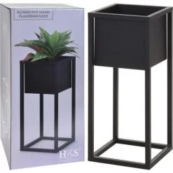 Flower Pot On Stand Metal Black 50cm H&S Collection