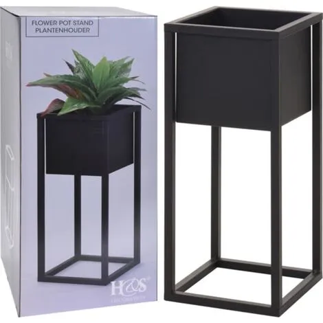 Flower Pot On Stand Metal Black 50cm H&S Collection 3 Flower Pot On Stand Metal Black 50cm H&S Collection