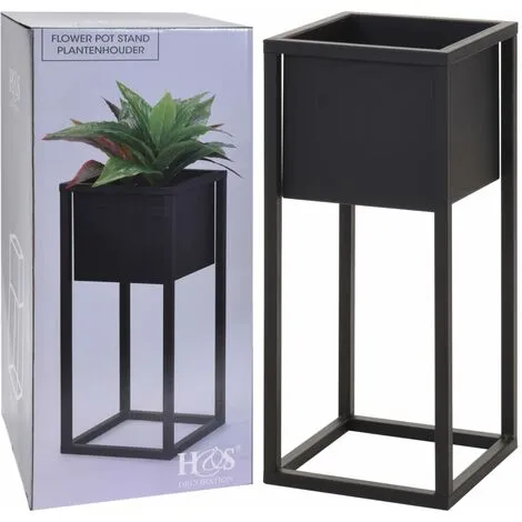 Flower Pot On Stand Metal Black 50cm H&S Collection 4 Flower Pot On Stand Metal Black 50cm H&S Collection - Image 2