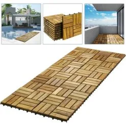 PrimeMatik - Tiles 30 X 30 Cm 12 Slats Certified Teak Interlocking Wood 10 Units -Indoor Flower Pot 18080927 2