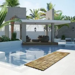 PrimeMatik - Tiles 30 X 30 Cm 12 Slats Certified Teak Interlocking Wood 10 Units -Indoor Flower Pot 18080927 5