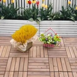 Outsunny 27pc Floor Tiles Interlocking Solid Wood DIY Deck Tiles Indoor Outdoor -Indoor Flower Pot 28381584 3