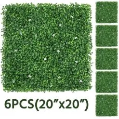 Yaheetech 20"x20" Artificial Boxwood Panels W/Little White Flowers,6PCS,Green