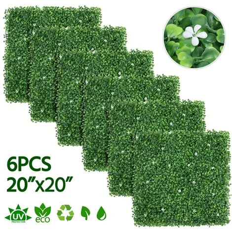 Yaheetech 20"x20" Artificial Boxwood Panels W/Little White Flowers,6PCS,Green 4 Yaheetech 20"x20" Artificial Boxwood Panels W/Little White Flowers,6PCS,Green - Image 2
