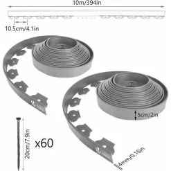VOUNOT Plastic Garden Edging, Flexible Lawn Edging With 60 Pegs, Grey 20m -Indoor Flower Pot 36204763 3