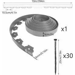 VOUNOT Plastic Garden Edging, Flexible Lawn Edging With 30 Pegs, Grey 10m -Indoor Flower Pot 36204810 3