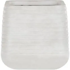 Beliani Outdoor Garden Flower Pot Large 50 X 49 Cm Square Planter Dirty White Parikia