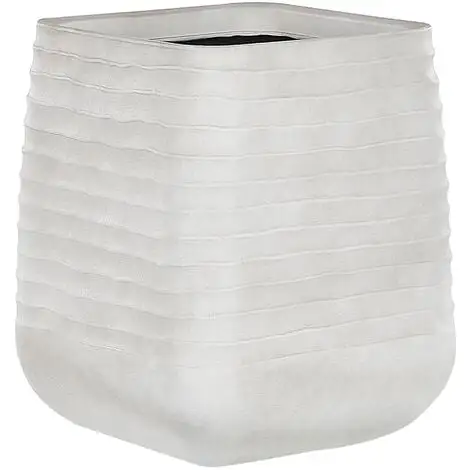 Beliani Outdoor Garden Flower Pot Large 50 X 49 Cm Square Planter Dirty White Parikia 6 Beliani Outdoor Garden Flower Pot Large 50 X 49 Cm Square Planter Dirty White Parikia - Image 4