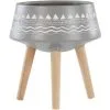 Beliani Flower Pot Wooden Stand Light Grey Magnesium Round Inlaid Motif Weira -Indoor Flower Pot 37084377 1