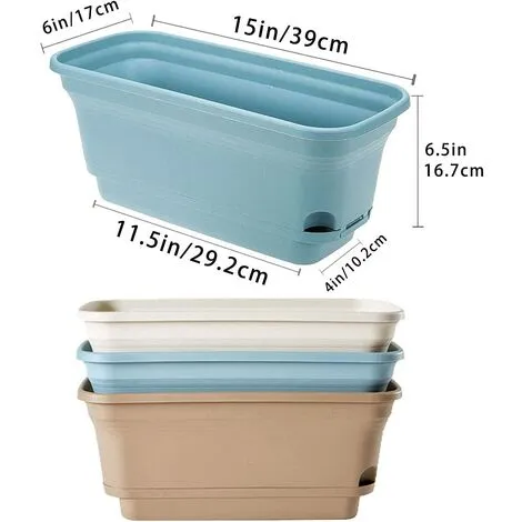 Devenirriche 40CM Self-Watering Plant Pot Rectangular Plastic Planters, Modern Decorative Flower Pot For All Plants, Flowers, Herbs - Blue, Set Of 2 4 Devenirriche 40CM Self-Watering Plant Pot Rectangular Plastic Planters, Modern Decorative Flower Pot For All Plants, Flowers, Herbs - Blue, Set Of 2 - Image 2