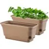 Devenirriche 40CM Self-Watering Plant Pot Rectangular Plastic Planters, Modern Decorative Flower Pot For All Plants, Flowers, Herbs - Brown, Set Of 2 -Indoor Flower Pot 37617582 1