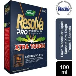 Resolva Pro Lawn Weedkiller Liquid Sachets Xtra Tough Treats 396m2 6 X 100ml
