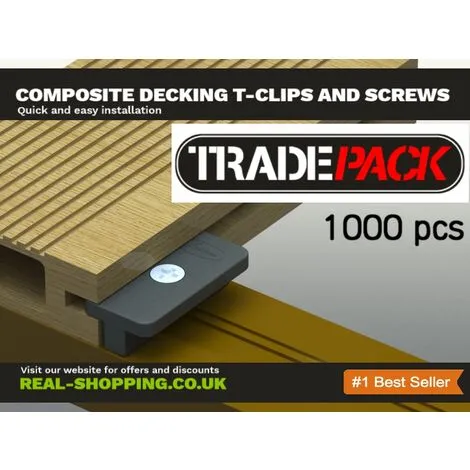 TRADE PACK - 1000pcs Valdern Composite Decking Clips Plastic With Screws | Hidden Deck Fasteners | WPC T Clips And Fixings 4 TRADE PACK - 1000pcs Valdern Composite Decking Clips Plastic With Screws | Hidden Deck Fasteners | WPC T Clips And Fixings - Image 2