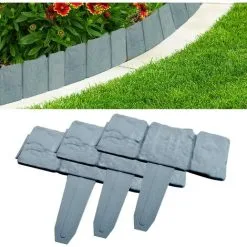 OSQI 20 Pcs Garden Edging, Garden Lawn Edging Fence Border Gray Plastic Garden Lawn Edges Palisade Stone Effect Lawn FenceEdging For Garden Lawn