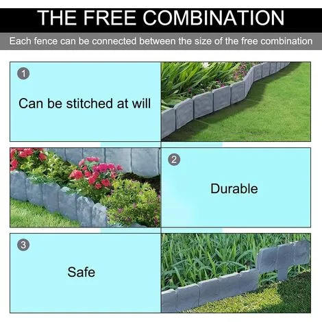 OSQI 20 Pcs Garden Edging, Garden Lawn Edging Fence Border Gray Plastic Garden Lawn Edges Palisade Stone Effect Lawn FenceEdging For Garden Lawn 5 OSQI 20 Pcs Garden Edging, Garden Lawn Edging Fence Border Gray Plastic Garden Lawn Edges Palisade Stone Effect Lawn FenceEdging For Garden Lawn - Image 3