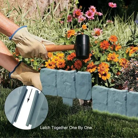 OSQI 20 Pcs Garden Edging, Garden Lawn Edging Fence Border Gray Plastic Garden Lawn Edges Palisade Stone Effect Lawn FenceEdging For Garden Lawn 6 OSQI 20 Pcs Garden Edging, Garden Lawn Edging Fence Border Gray Plastic Garden Lawn Edges Palisade Stone Effect Lawn FenceEdging For Garden Lawn - Image 4