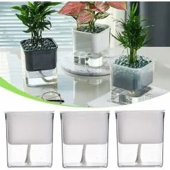 ECHOO Set Of 3 Self-Watering Plastic Flower Pots With Absorbent Cotton Thread For Indoor And Outdoor (3 X White)