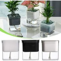 ECHOO Set Of 3 Self-watering Plastic Flowerpots With Absorbent Cotton Thread For Indoor And Outdoor Use (2 White + 1 Black)