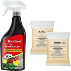 Rootblast - Total Weedkiller - 1L Ready To Use With 2 X 100ml Concentrated Refill Sachets - Kills Weeds & Roots - Biodegradable In Soil - Non-selective Weedkiller…