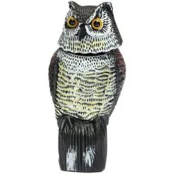Tinor 38cm Bird Scarers For Gardens, Owl Decoy With Rotating Head, Realistic Garden Owl Decoy To Scare Birds Away