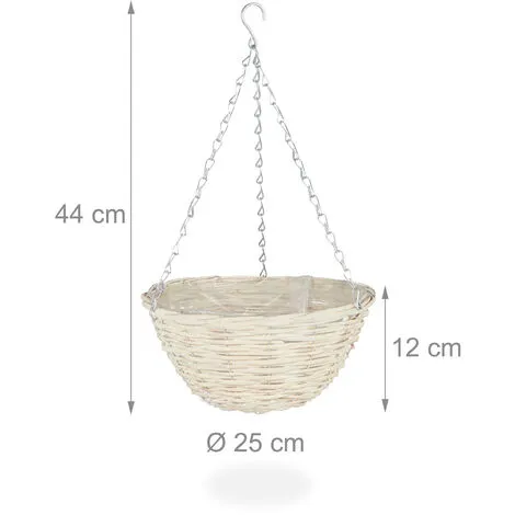 Relaxdays Set Of 3 Hanging Plant Basket, Handmade Willow Wood Wicker, With Foil, Flower Pots, HxØ: 12 X 25 Cm, Natural 6 Relaxdays Set Of 3 Hanging Plant Basket, Handmade Willow Wood Wicker, With Foil, Flower Pots, HxØ: 12 X 25 Cm, Natural - Image 4