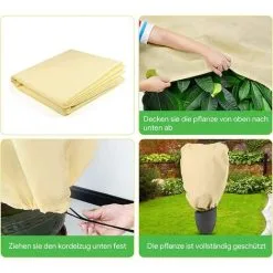 GROOFOO Winter Plant Frost Protection Cover, With Drawstring, Fleece, Tear Resistant, 100 X 80 Cm,Beige -Indoor Flower Pot 63601484 5