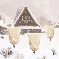 GROOFOO Winter Plant Frost Protection Cover - With Drawstring - Fleece, Tear Resistant - 80 X 60cm,Beige -Indoor Flower Pot 63607441 4