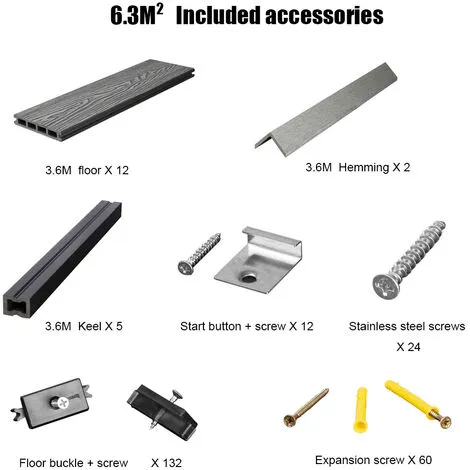 Livingandhome WPC Decking Waterproof Floor Tiles Set With Accessories Kit Light Grey,6.3㎡ 6 Livingandhome WPC Decking Waterproof Floor Tiles Set With Accessories Kit Light Grey,6.3㎡ - Image 4