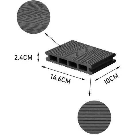 Livingandhome WPC Decking Waterproof Floor Tile Sample,Dark Grey 7 Livingandhome WPC Decking Waterproof Floor Tile Sample,Dark Grey - Image 5