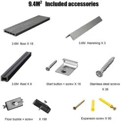 Livingandhome WPC Decking Waterproof Floor Tiles Set With Accessories Kit Light Grey,9.4㎡ -Indoor Flower Pot 64137413 4