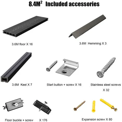 Livingandhome WPC Decking Waterproof Floor Tiles Set With Accessories Kit Dark Grey,8.4㎡ 6 Livingandhome WPC Decking Waterproof Floor Tiles Set With Accessories Kit Dark Grey,8.4㎡ - Image 4