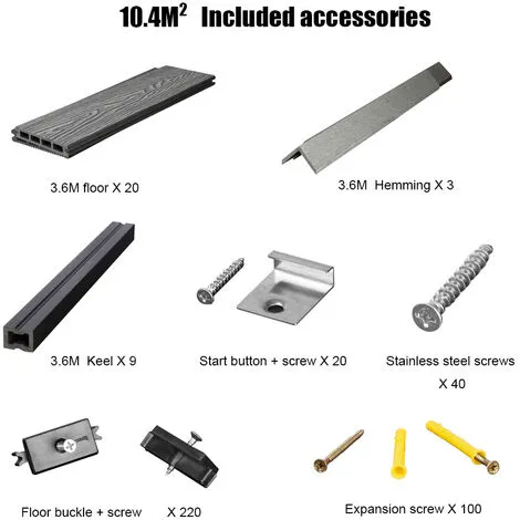 Livingandhome WPC Decking Waterproof Floor Tiles Set With Accessories Kit Light Grey,10.4㎡ 6 Livingandhome WPC Decking Waterproof Floor Tiles Set With Accessories Kit Light Grey,10.4㎡ - Image 4