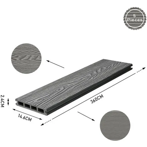 Livingandhome WPC Decking Waterproof Floor Tiles Set With Accessories Kit Light Grey,10.4㎡ 7 Livingandhome WPC Decking Waterproof Floor Tiles Set With Accessories Kit Light Grey,10.4㎡ - Image 5