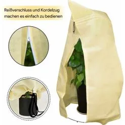 Overwintering Plant Cover, Adjustable Plant Protection Cover With Zippered Drawstring, Anti-Frost Reusable Plant Protection Bag, 180 X 120 Cm, SOEKAVIA Beige -Indoor Flower Pot 64516088 3