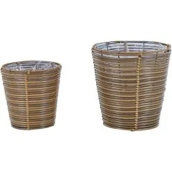 Beliani Set Of 2 Outdoor Plant Baskets Planter Pots Lining PE Rattan Brown Sarti