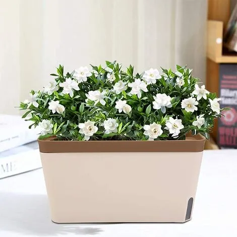 MONLY 10.5 Inch Rectangle Self Watering Planter Set Of 3, Plastic Plant Pot With Visual Water Level Window Indoor Decorative Garden Flower Pot (Green/Brown/Orange) 4 MONLY 10.5 Inch Rectangle Self Watering Planter Set Of 3, Plastic Plant Pot With Visual Water Level Window Indoor Decorative Garden Flower Pot (Green/Brown/Orange) - Image 2