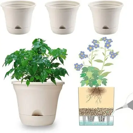 DENUOTOP Flower Pots 20CM Self-Watering Flower Pot, Long-Term Plant Pot For Water Storage, Deep Reservoir, Planter Pot For Indoor Plants Home Decoration - Beige, Set Of 4 3 DENUOTOP Flower Pots 20CM Self-Watering Flower Pot, Long-Term Plant Pot For Water Storage, Deep Reservoir, Planter Pot For Indoor Plants Home Decoration - Beige, Set Of 4