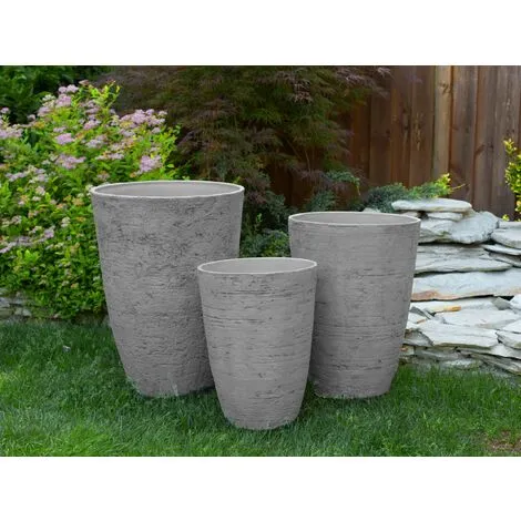 Beliani Flower Planter Tall Stone Garden Plant Pot Indoor Outdoor Grey 35x50 Cm Camia 4 Beliani Flower Planter Tall Stone Garden Plant Pot Indoor Outdoor Grey 35x50 Cm Camia - Image 2