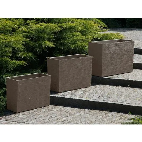 Beliani Modern Outdoor Indoor Flower Pot Stone Rectangular 25x60x45 Cm Dark Brown Edessa 4 Beliani Modern Outdoor Indoor Flower Pot Stone Rectangular 25x60x45 Cm Dark Brown Edessa - Image 2