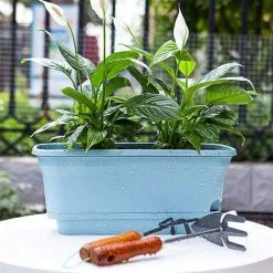 EINEMGELD 40CM Self-Watering Plant Pot Rectangular Plastic Planters, Modern Decorative Flower Pot For All Plants, Flowers, Herbs - Blue, Set Of 2 -Indoor Flower Pot 75323433 4