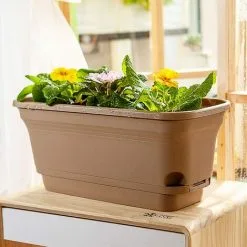 EINEMGELD 40CM Self-Watering Plant Pot Rectangular Plastic Planters, Modern Decorative Flower Pot For All Plants, Flowers, Herbs - Brown, Set Of 2 -Indoor Flower Pot 75323692 3